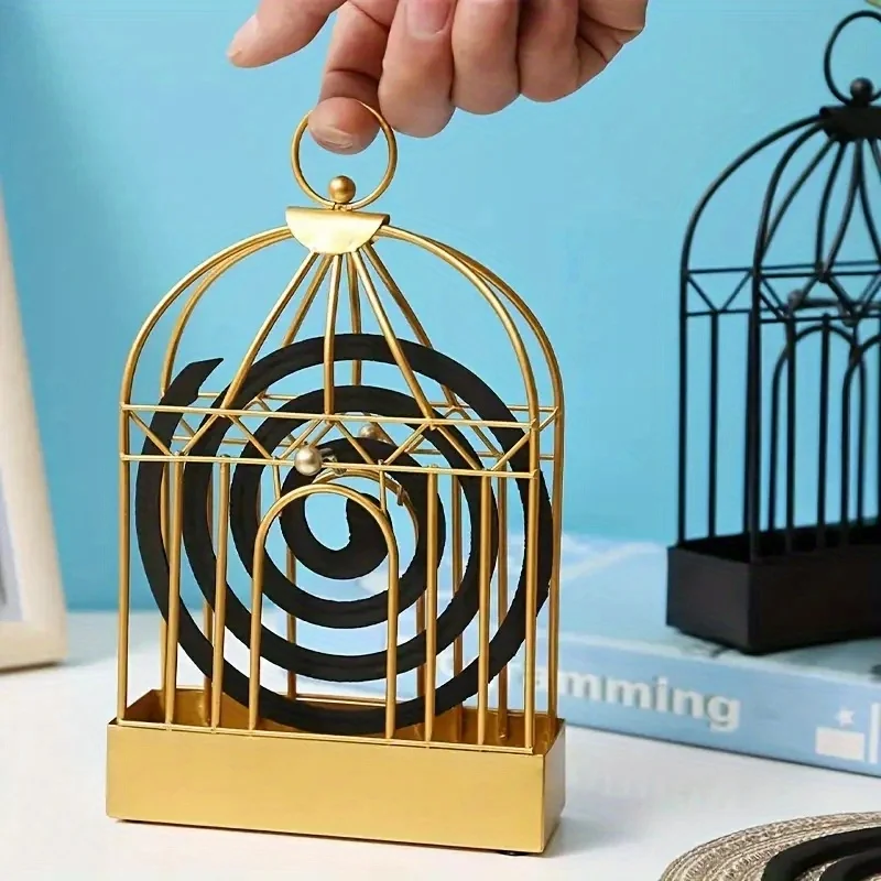 Metal mosquito coil holder, incense holder, vintage portable hanging birdcage, pet mosquito repellent device