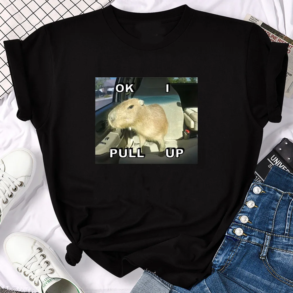 Capybara t shirt female Punk Y2k kawaii graphic Retro anime top tees 2000s graphic streetwear korean clothes