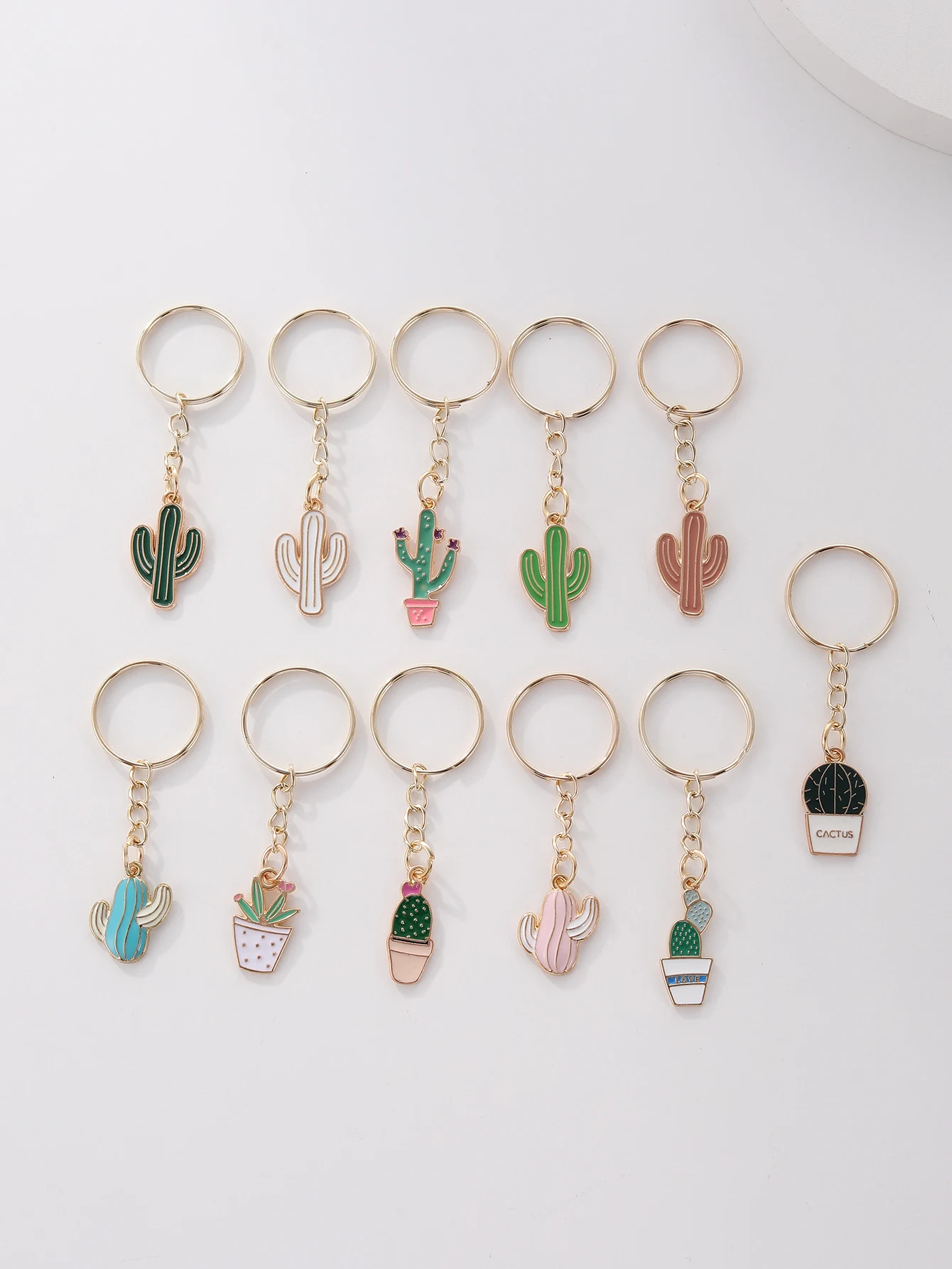 11pcs Cute Alloy Cactus Keyring Fashion Metal Key chain decoration Purse Bag Backpack Car Accessory Birthday Party Favors Gift