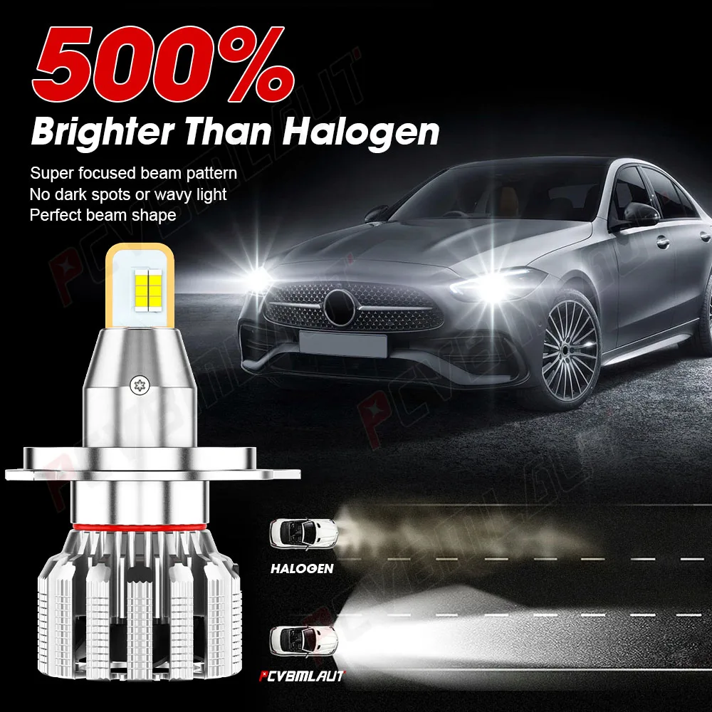 

PCVBMLAUT 2PCS Car lights H4 Super Bright LED Headlights High Low Beam Fog Light Bulb White 6000K Minisize Car accsesories