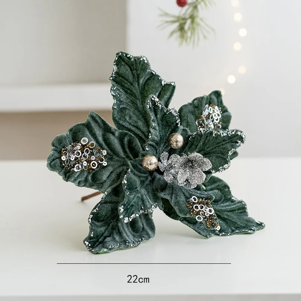 

22cm Artificial Glitter Christmas Flowers Decorations 2025 New Year Home Decorations Xmas Tree Pendant Ornaments Navidad Gifts