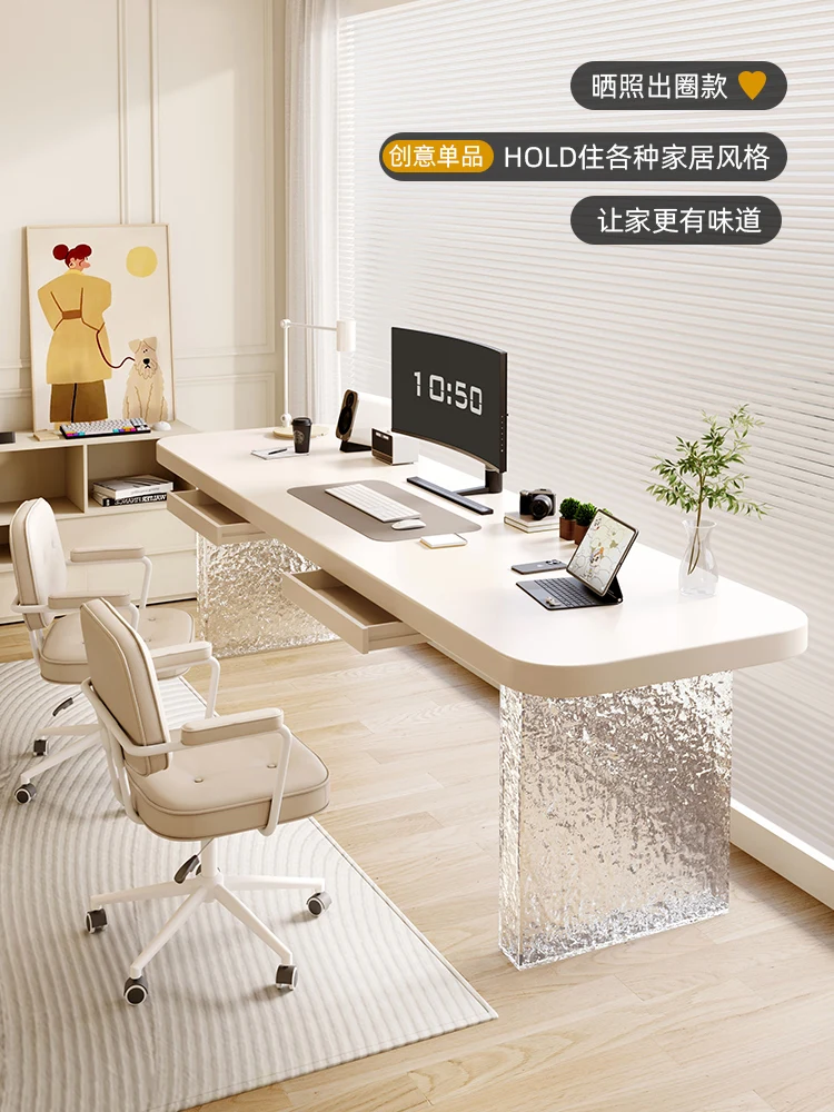 Doppia scriptvania in acrilico، tavolo lungo con vernice in legno masello con Motiv a pietra، tavolo da studio bianco in style #2