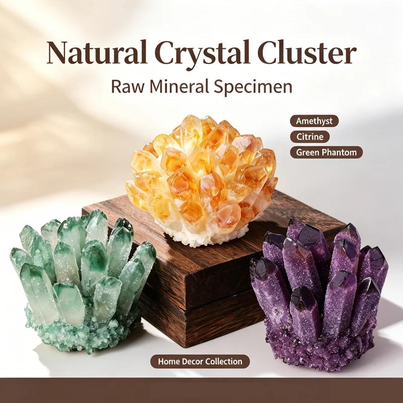 Natural Crystal Cluster Amethyst Citrine Green Phantom Raw Quartz Geode Reiki Healing Desktop Ornament Home Decor Stones Gift