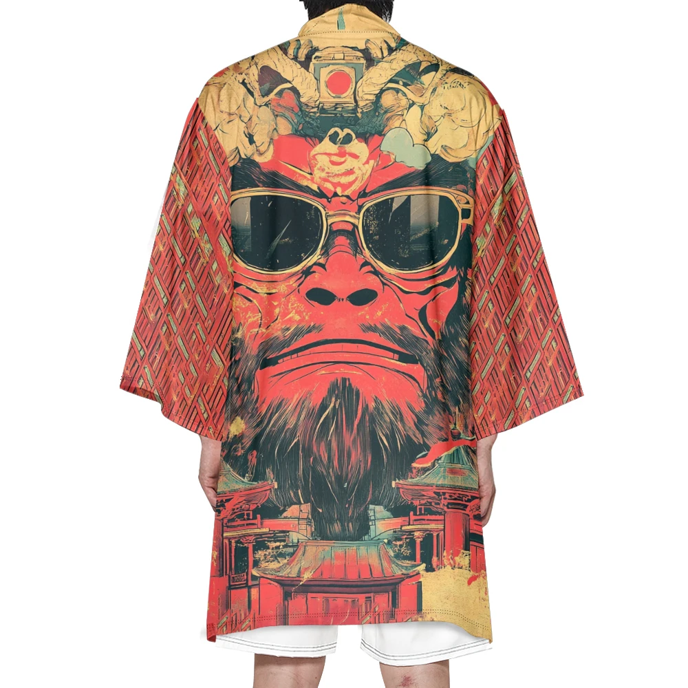 

Autumn Samurai Kimono Cosplay Japanese Fashion Long Kimono Unisex Haori Kimonos Retro Cardigan Funny Animal Print Robe Yukata