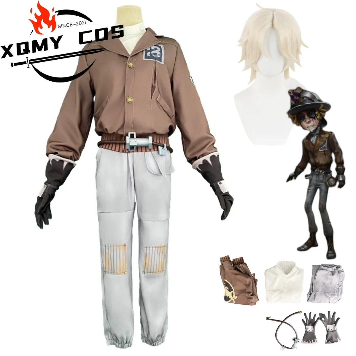 

XqGame Identity ⅤNorton Campbell Prospector Cosplay Costume Highway Knight Long Sleeves Coat Shirt Uniform Wig Man Halloween Sui