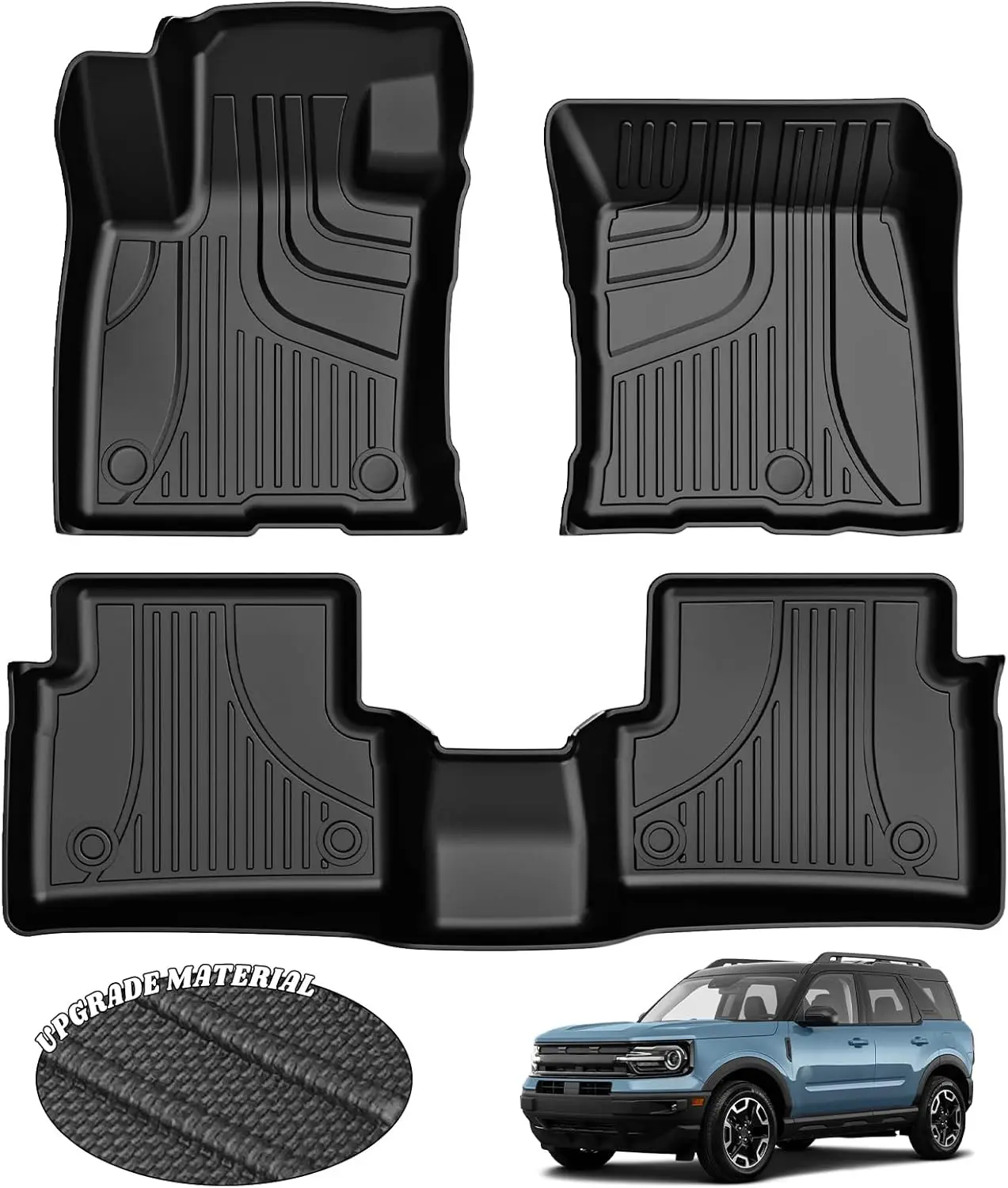 

Floor Mats for Ford Bronco Sport 2021 2022 2023 2024 2025-1st & 2nd Row All Weather Protection Car Floor Liners Waterproof Mats