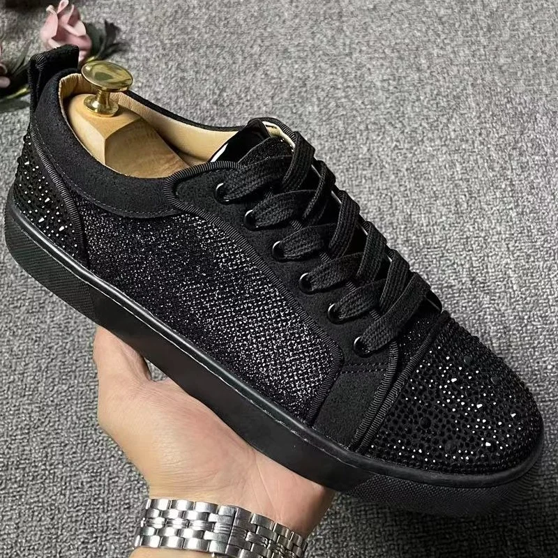 

Мужская роскошная модная обувь для сцены, ночного клуба, туфли со стразами, летние дышащие туфли на плоской подошве, черные модные кроссовки, дизайнерская обувь