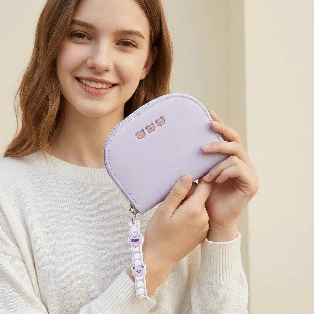 Cute Cartoon Organ Card Holder Cat Bear Women Wallets Multi-function Solid Color Leather Cald Bag Male