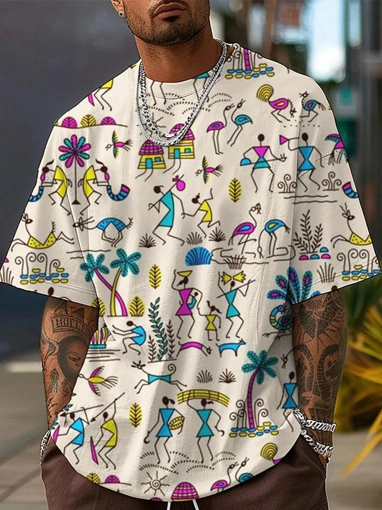 

Men's T-shirt 3D Printing Retro Floral Print Short Sleeve T-shirt Daily Casual Round Neck T-shirt Polyester 2025 New Year Gift