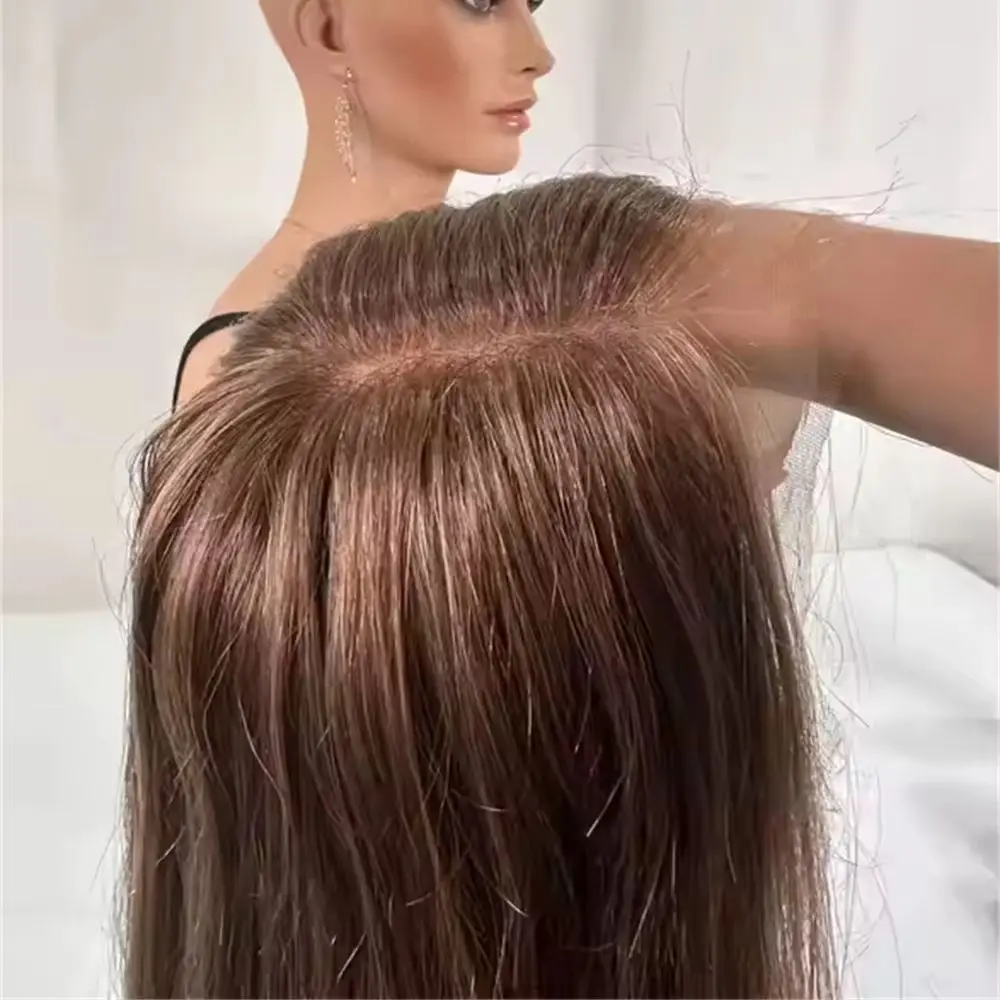 

Новый европейский парик с реалистичной линией роста волос, кружевной верх, еврейский парик, коричневый, блонд, HD кружевной фронтальный парик, подходит для женщин с выпадением волос