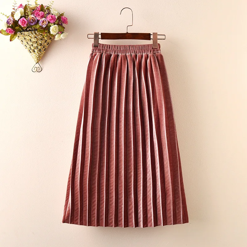 Girls Velvet Pleated Long Skirt Spring Autumn New Children\'s Cotton Casual Loose Elastic Waist Skirts WT773