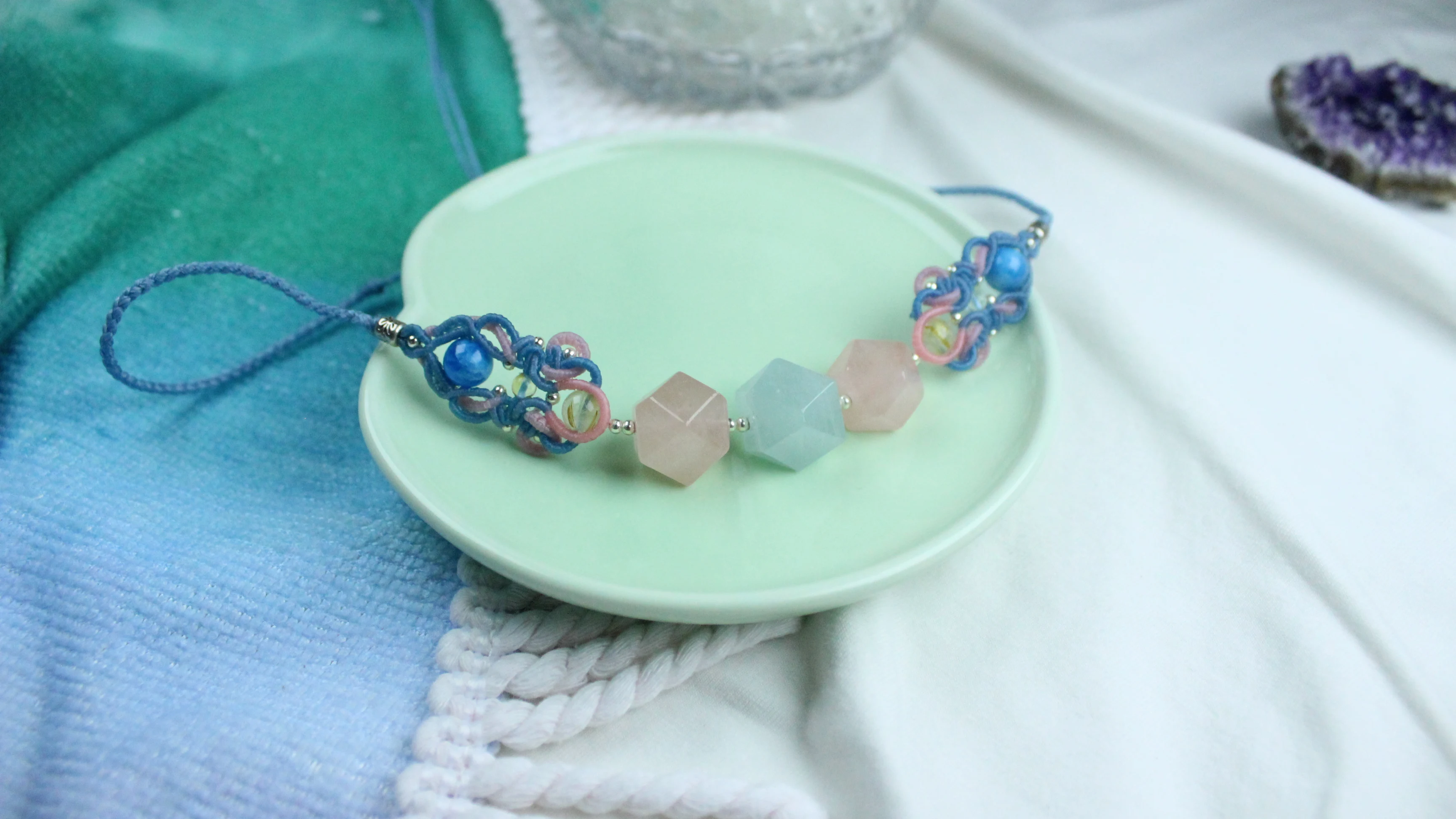 

Wax Thread Hand Woven Pink Blue Morgan Stone Clavicle Chain Choker