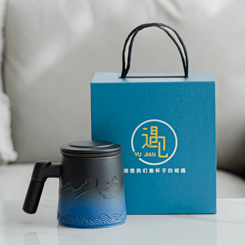 

Ceramic Cup Filter Tea Cup Mug Tea Fashion Gradient Color Water Separation Cup with Lid Personal Office Cup Business Gift Box