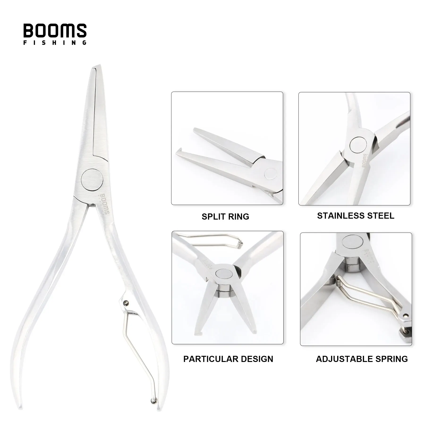 Booms Fishing SR4 Fishing Split Ring Pliers,Stainless Steel Texas Tackle Split Ring Pliers,Saltwater Resistant Fishing Tools