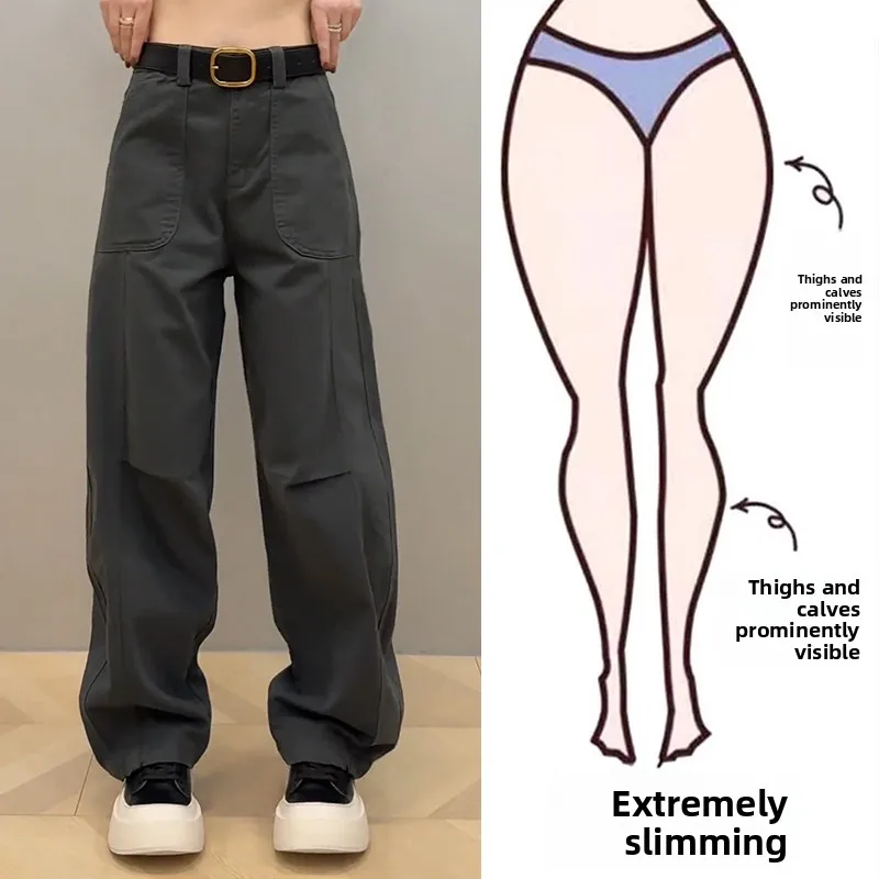 

Повседневные свободные рабочие брюки больших размеров для женщин: весна-лето-осень, с высокой талией, длинные, удобные, стройнящие, для невысоких.