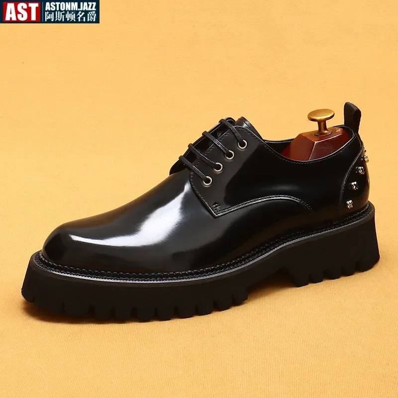 Men\'s Oxfords Genuine Leather Male Wedding Party Dress Shoes for Men Round Head Lace-Up Office Suit Formal Derby Shoes