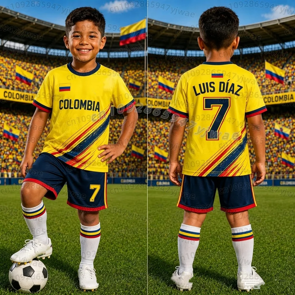 KIDS LUIS DÍAZ Nr. 7 Fußballtrikot T-Shirt Shorts Set Damen Herren Harajuku Kolumbien Fans Shirt Shorts Set Kinder Trainingsanzug 2-teiliges Set – Detail 5