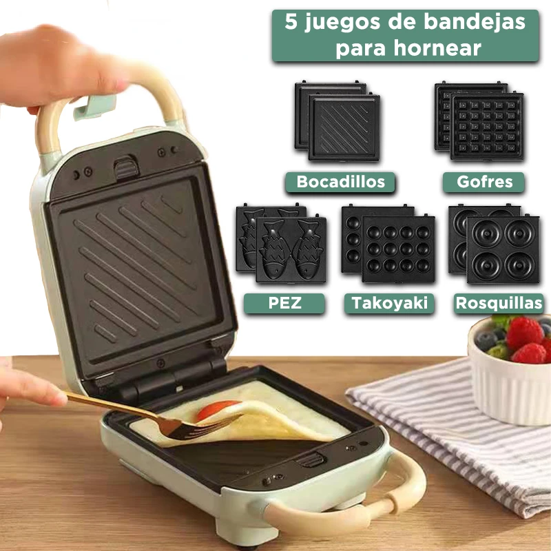 

Sandwichera 3 en 1 Tostadora eléctrica Waffle Maker Desayuno Pancake Donut Egg Waffle Fish Cake Horno eléctrico