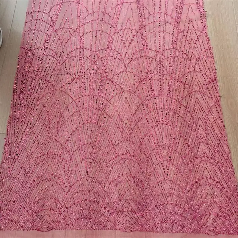 Rose Red Perlen Pailletten Streifen Hochzeitskleid Spitzenstoff, funkelnd und glänzend, DIY Nähen Kleidung Dekoration RS24437 – Detail 8