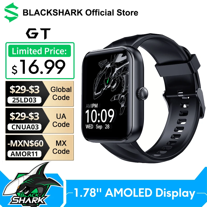 Global Version Black Shark GT Smartwatch 1.78'' AMOLED Display 10 Days Battery Life Smart Watch 100+ Sport Modes IP68 Waterproof