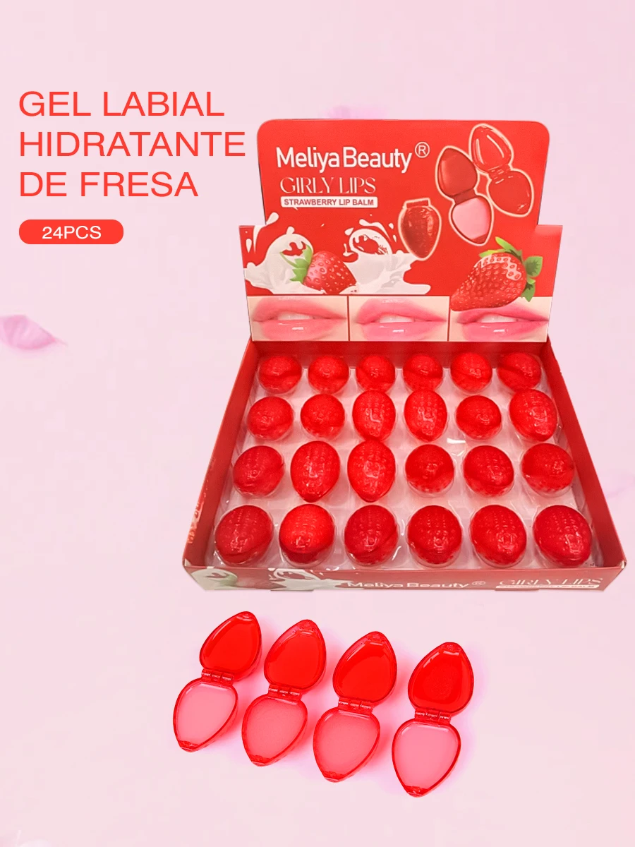 24 Pack of strawberry-flavored lip balms, moisturizing and protective against dryness and cracks