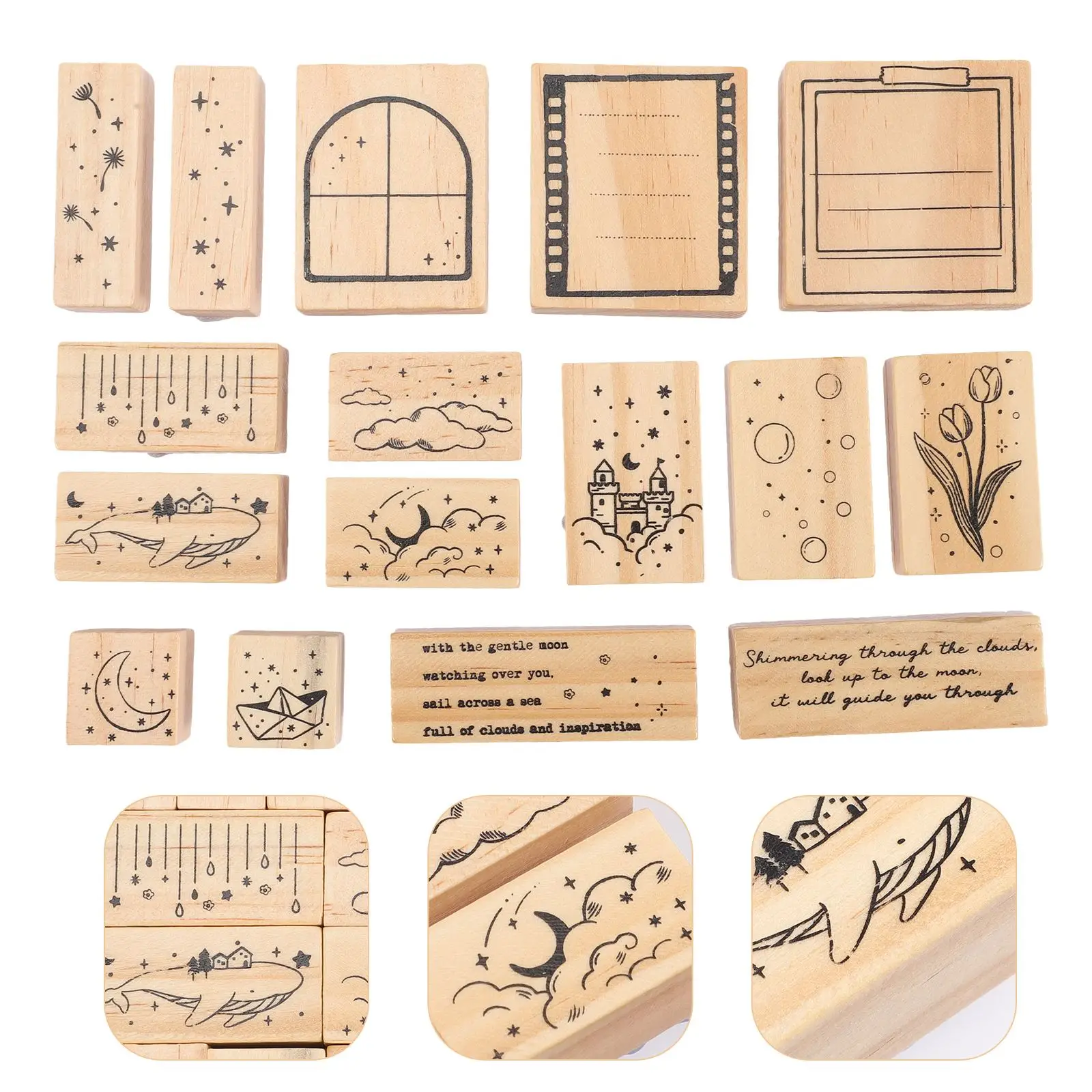 

1Set Vintage Romantic Stamps Wood Stamps Multiple Patterns Rubber Stamp Seal for Scrapbooking Stationery Diy Seal