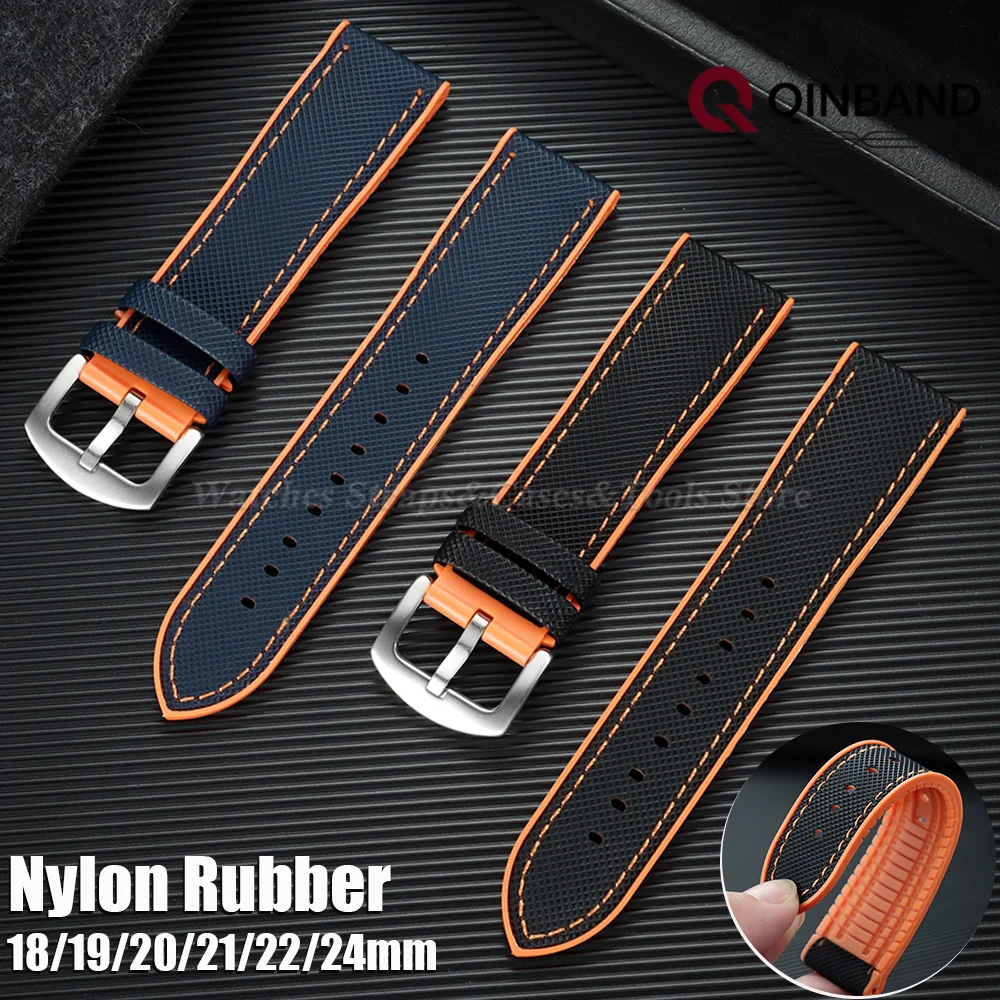 18/19/20/21/22/24mm Nylon-Segeltuch-Gummi-Hybrid-Uhrenarmband für Seiko, Tudor, Casio, Silikon, wasserdicht, Herrenarmband
