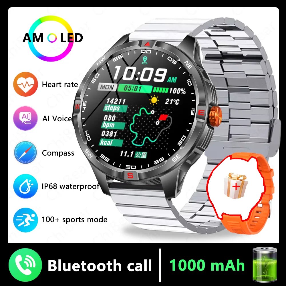 GPS Outdoor Militaire Heren Smart Horloge 5ATM Waterdichte Sport 1000 Batterij Kompas Gezondheid Monitoring Bluetooth Oproep Smartwatches