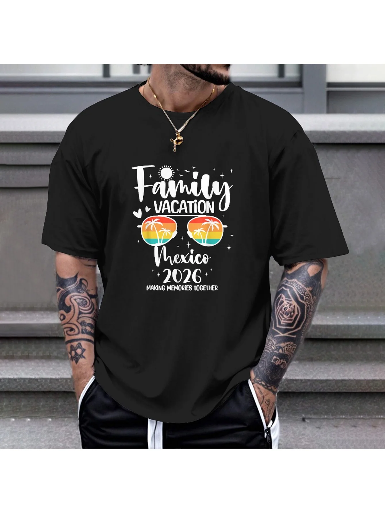 

Family Vacation 2026 Mexico Beach Graphic T-Shirt Breathable Cotton Crew Neck Casual Tee for Men