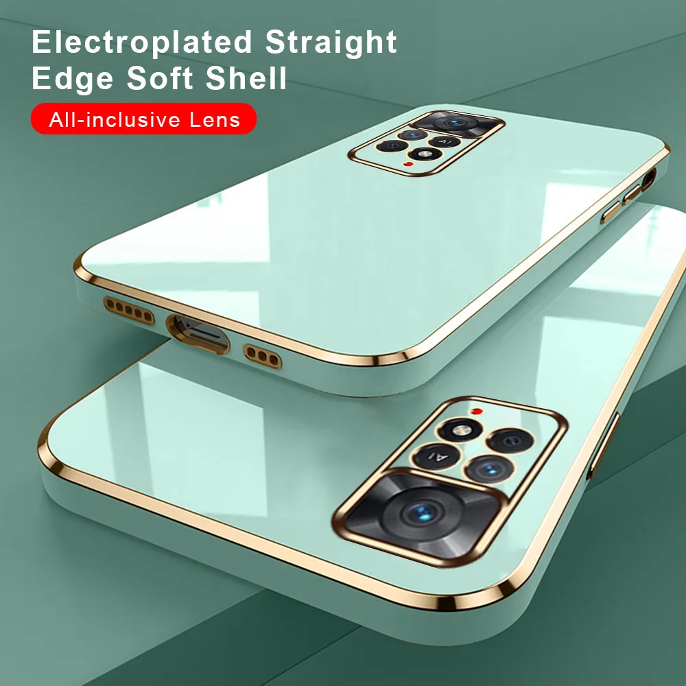 For Xiaomi Redmi Note 11 Pro Case Straight Plating Frame Silicone Cover Redme Note11 4G 11S 5G 11Pro Plus Camera Protect Fundas