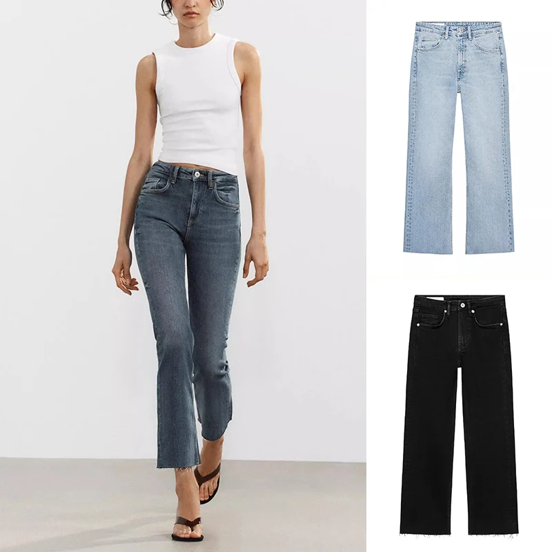 

Джинсы-колокольчики с высокой талией длиной до щиколотки, женские повседневные джинсы с металлическими пуговицами и дизайном Five ket, летние модные женские джинсы