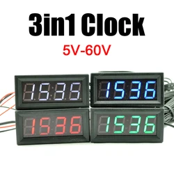 3in1 Electronic Clock + voltmeter + Dual temperature 0.56 LED display Digital clock Voltage TEMP sensor DIY 12V 24V 36v 48v CAR