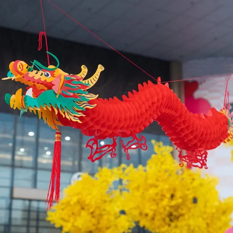 2024 Spring Festival Dragon Year New Year Decor Mall Plastic Paper Lantern Drawing Flower Chinese Dragon Dance Mascot Pendant