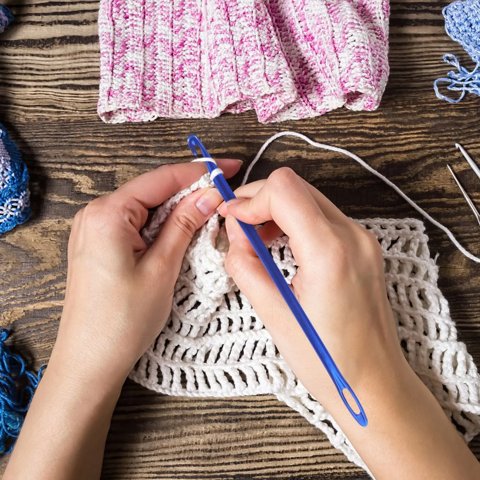 6 pezzi di alluminio filo da maglia set di aghi punta piegata arazzi aghi artigianato fai da te cucito grande occhio piegato ago filato strumento di tessitura