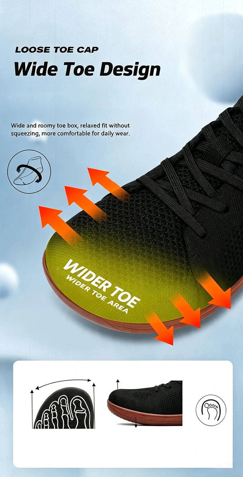 Mid-Top-Barfußschuhe für Männer und Frauen, breiter Zehenbereich, minimalistische Sneaker, atmungsaktiver Strick, Zero Drop, breiter Schnitt, lässige Walkingschuhe – Detail 7