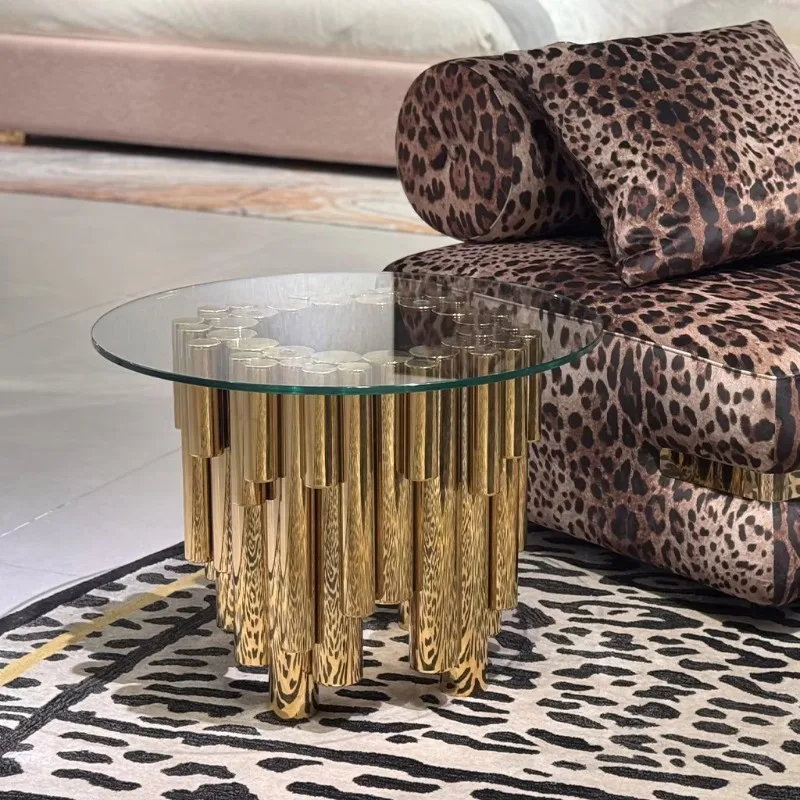 Multi-tube cluster stacked gold-plated tempered glass sculptural lounge loft VIP handmade modern Italian luxury style
