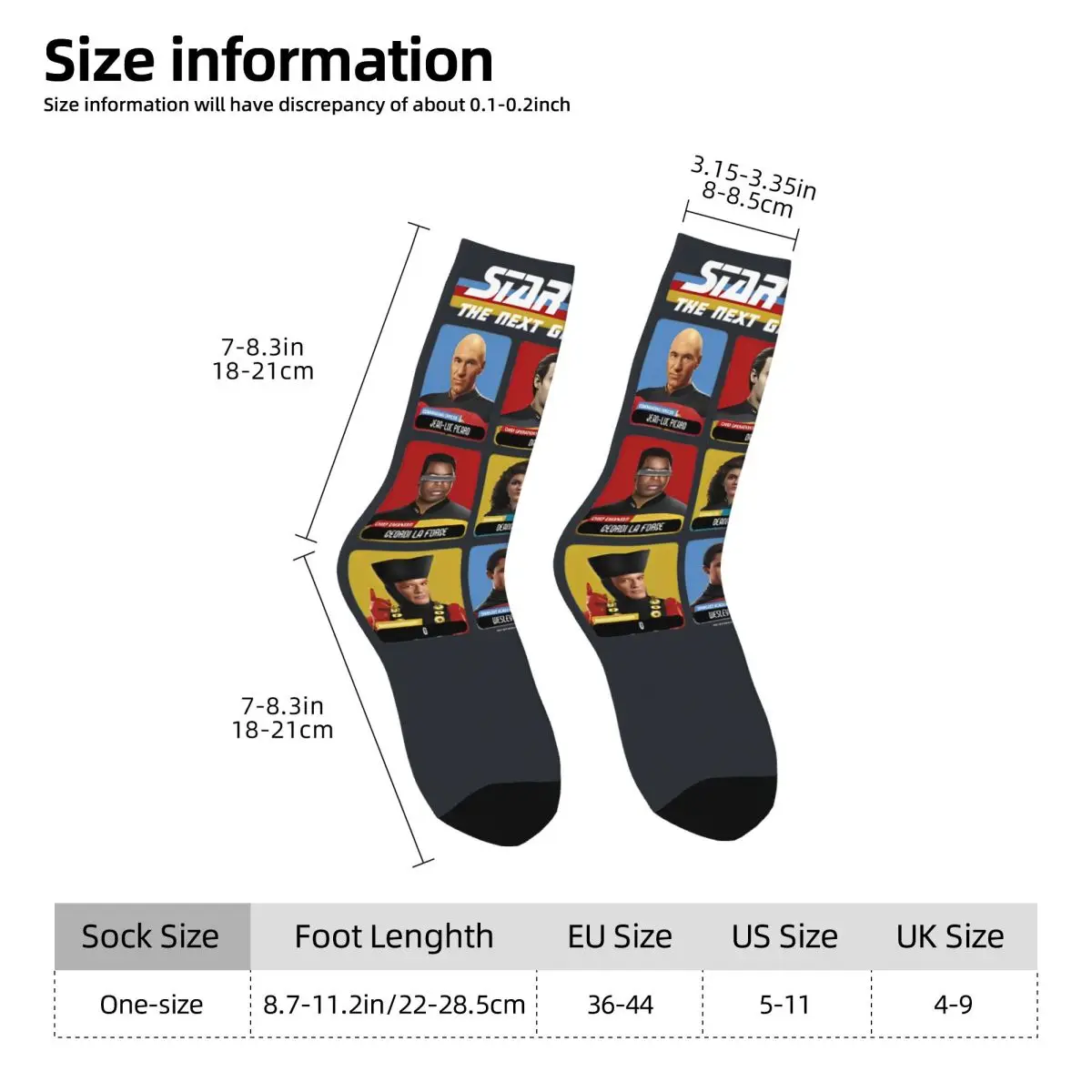 S-Stars Treks Socks Nexts Generation Portrait جوارب الموضة الشتاء مكافحة العرق الرجال الجوارب عالية الجودة المطبوعة سكيت جورب