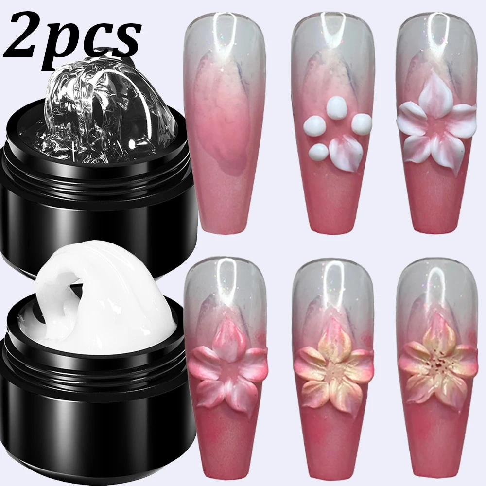 

2pcs White Clear Non Stick Hand Extension Gel Nail Polish Shaping Carving Flower Nail Gel 5/15ml Extend Fingertips UV Polish Gel