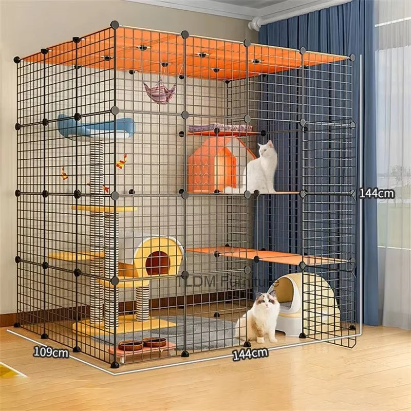 

Cat Cage Large Free Space Luxury Cat Villa Large Size Encrypted Wrought Iron Empty Cage Pet Supplies Indoor Cat House Cattery