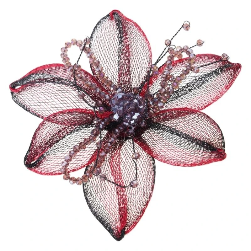 

652F Flower Beaded Fabric Applique Crystal Sewing on Brooch Hair Clip for Wedding/ Evening Dress Clothing Brooch