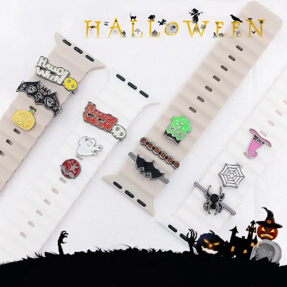 Zábavný halloween kov řemen dekorace prsten pro jablko hodinky pás halloween okouzluje chytrý hodinky halloween dekorace pro iwatch