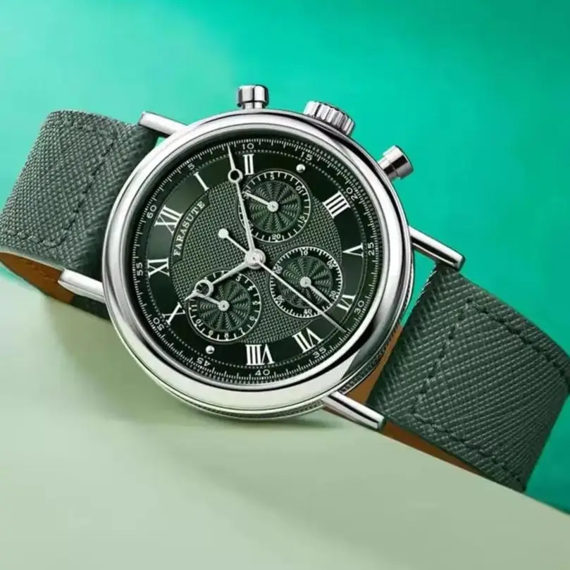 FARASUTE Men Chronograph Watch Pilot 38mm Automatic Mechanical Wristwatch Sapphire Mirror Waterproof Dandong 4130 Gold Rotor