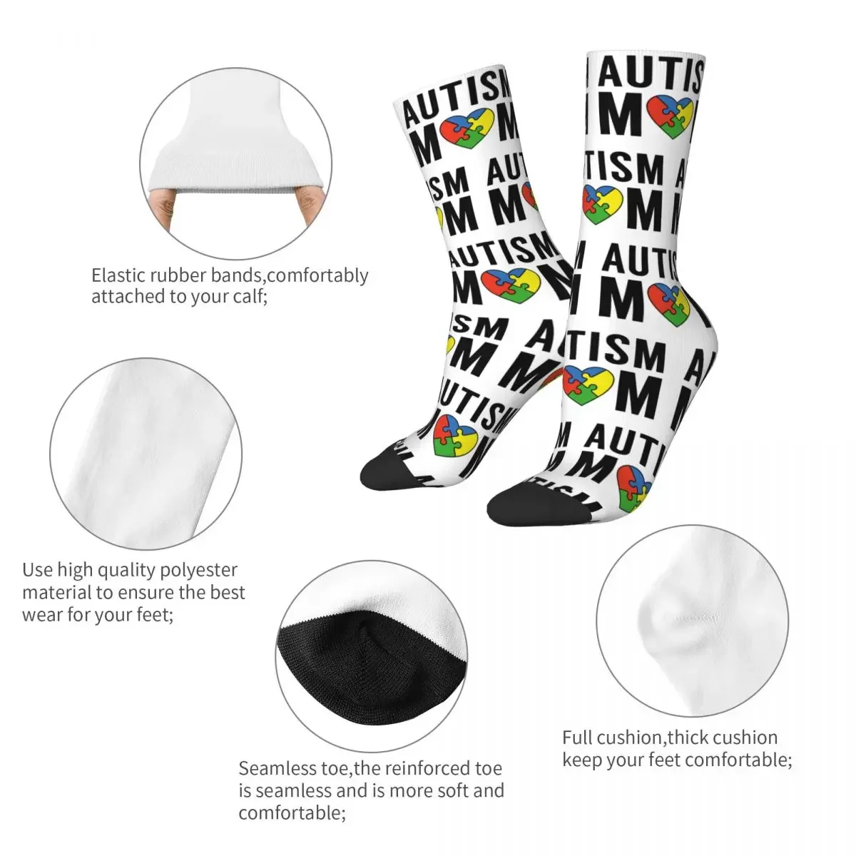 Hip-hop Autism Mom Trucker Print Socks Accessories All Season Mothers Day Gifts Socks Non-slip Birthday Present for Women