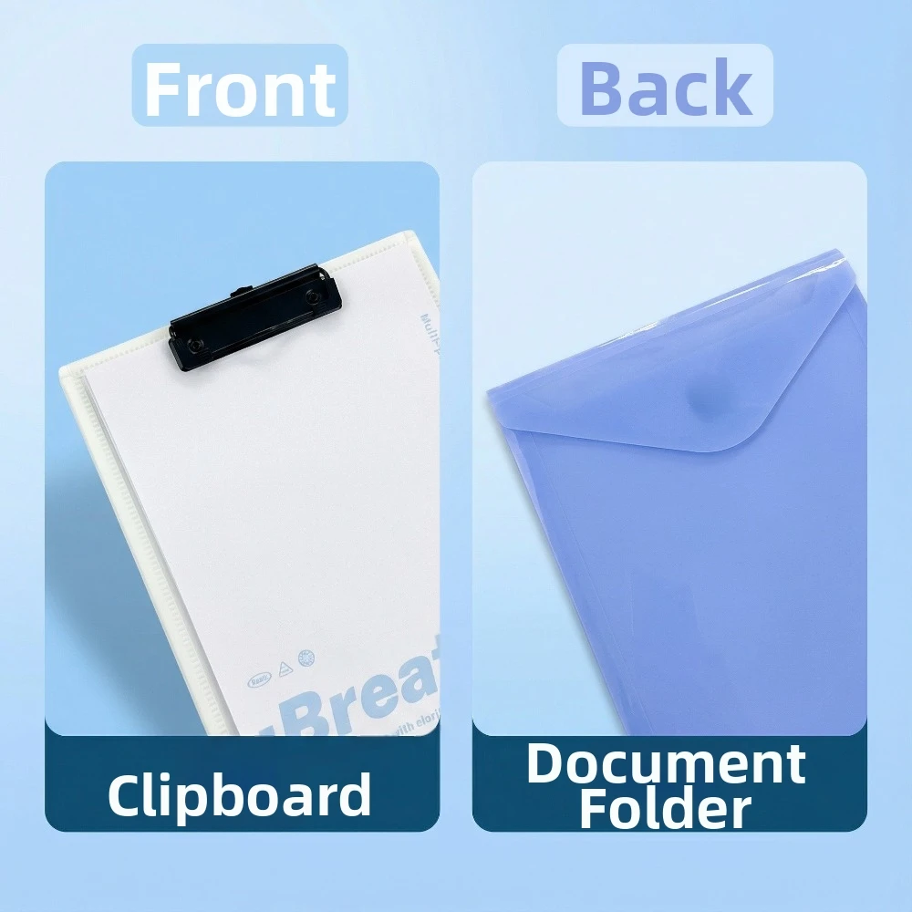 

Smooth Rounded Edge 2-in-1 A4 Folder Durable Waterproof Clipboard Folder Lightweight with Clip Student Office Stationery
