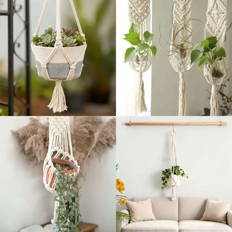 Hand Woven Air Plant Basket Hanging Flower Pot Wall Decoration Garden