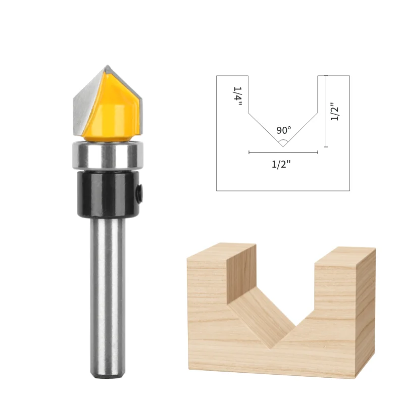PTA "V" Type Cutter Bit With Bearing Router Bit Woodworking Milling Cutter For Wood Bit Face Mill Carbide Cutter End Mill