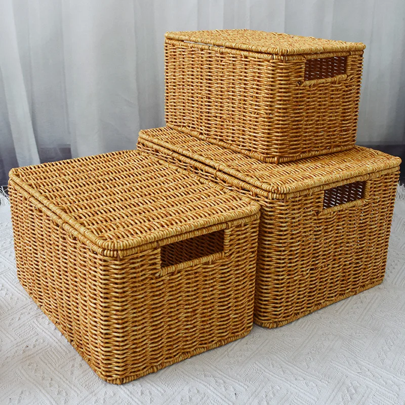 

Household Imitation Rattan Woven Oversized Storage Box PP Rubber Hose Organizer Dormitory Large Capacity Clothing Laundry Basket