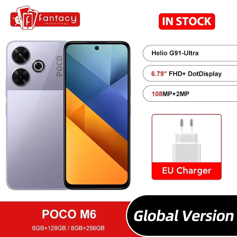 POCO M6 스마트폰 글로벌 버전, Helio G91 울트라 108MP 프로 등급 메인 카메라, 33W 고속 충전, 5030mAh 배터리