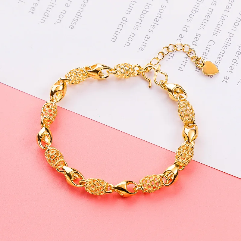 حقيقية 24k الذهب سوار Linglong الكرة المرأة سلسلة 18 سنتيمتر-19 سنتيمتر سلسلة سوار عالية مجوهرات اكسسوارات سوار المرأة مجوهرات