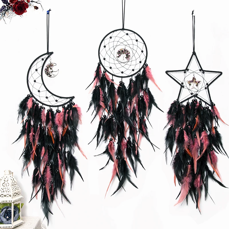 Gothic Dreamcatcher Colorful Feather Wind Chime Crystal Hand-woven Living Room Bedroom Hanging Ornaments Wall Pendant Home Decor